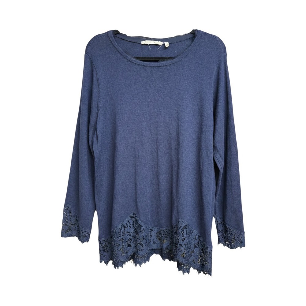 Soft Surroundings Navy Blue Lace Trim Knit Top Cashmere Wool Blend 2X
